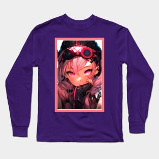 Aesthetic Anime Girl Rosa Pink Black | Quality Aesthetic Anime Design | Premium Chibi Manga Anime Art Long Sleeve T-Shirt